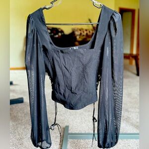 Windsor Corset Crop Top with adjustable sides with Mesh Long Sleeves Size Small
